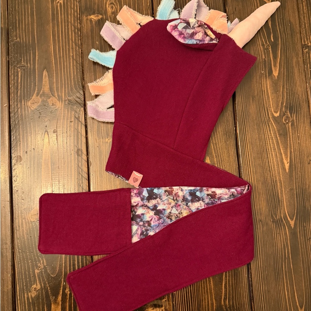 Wool Burgundy Dinosaur Hooded Scarf